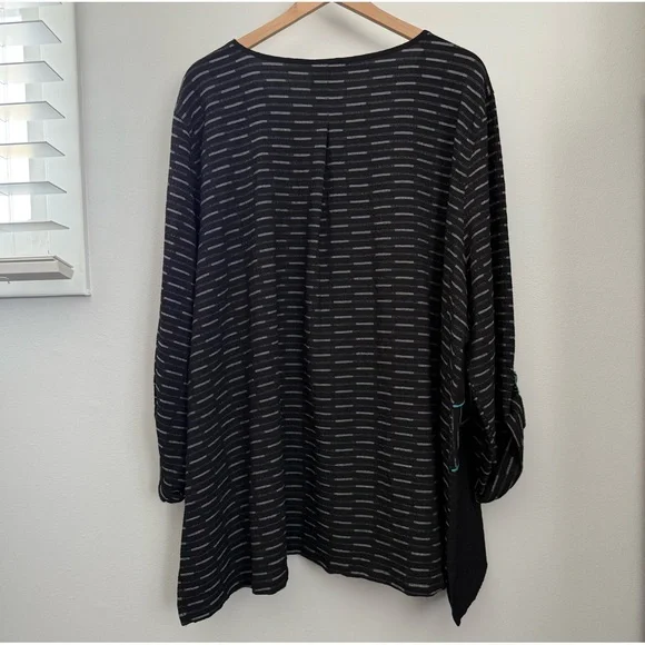 Ali Miles 3X NEW Printed Long Sleeve Tunic Oversized Black Lagenlook Relaxed - Picture 2 of 4